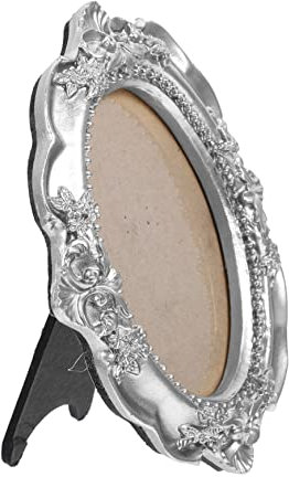 Amosfun Mini cornice portafoto ovale argento antico stile europeo vintage cornice portafoto in resina per decorazione e sfondo fotografico ideale per la casa