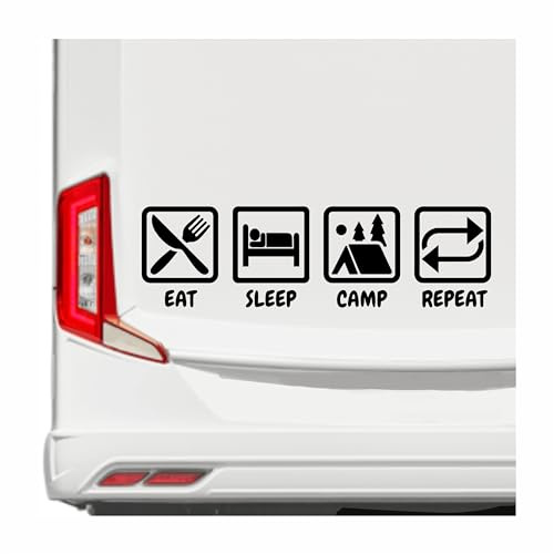 KLEBEKÖNIG Wohnmobil Wohnwagen Aufkleber - Eat Sleep Camp Repeat - Camping Autoaufkleber Reisen Van Bus Dekor Caravan Wohnanhänger Camper