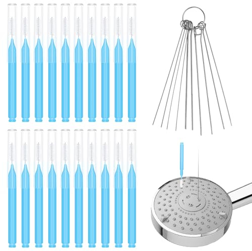 XIHIRCD 30pcs Shower Head Cleaner Tools, Shower Head Cleaning Brushes Multi-Sized Shower Head Cleaner Picks for Small Hole Anti-Clogging Cleaning Brush for Gap Nozzle Slot (Blue)