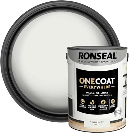 Ronseal One Coat Everywhere Paint Winter Frost Matt 5L – Durable Interior Paint for Walls & Ceilings Smooth Finish Quick Coverage Ideal for Easy Home Projects