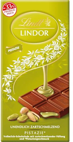Lindt Schokolade LINDOR Pistazie, Promotion | 100 g | Feinste Vollmilch-Schokolade mit unendlich zartschmelzender Füllung mit Pistaziengeschmack | Schokoladentafel | Schokoladengeschenk, 2023 Version