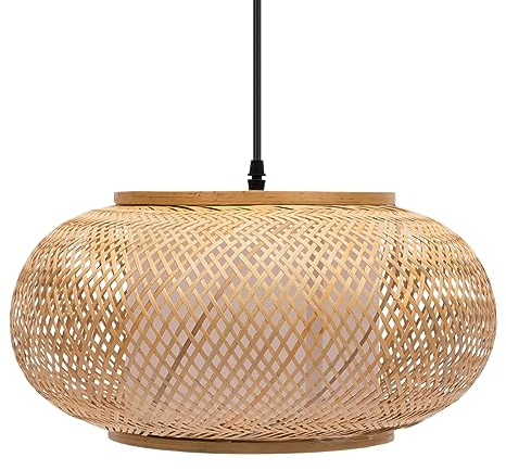 QWNBG Bamboo Pendant Light Ceiling Lamp Shade Hanging Light Fixture Boho Pendant Light for Kitchen Island Living Dining Room Farmhouse Home Decoration (40cm/16inch)
