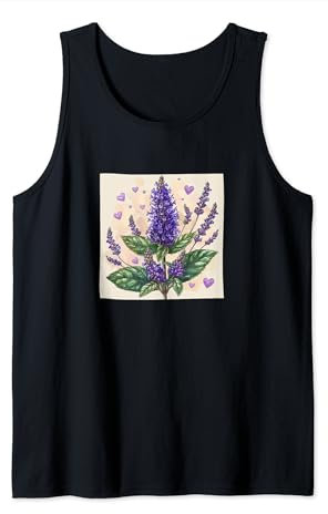 Anise Hyssop Flowers With Hearts Around Boho Style Graphic Tank Top