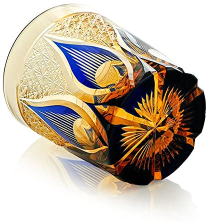 MMRTDJDR Verre en Cristal tchèque de Bohême délicat soufflé à la Main, coupé à la Main pour verrerie Transparente, Style Tasse à Eau, Coffret Cadeau 9 oz (Bleu)