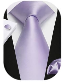 Enlision Cravatta Viola Chiaro Uomo Elegante Set Cravatta Lilla e Fazzoletto Gemelli e Pochette Tinta Unita per Matrimonio Festa