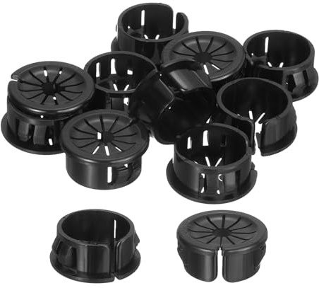 sourcing map 10Pcs Cable Grommets, Snap Bushing Grommet for Holes with 0.87(22mm) Mounting, Petal-Shaped Buckle Round Nylon Cable Desk Grommet for Cables and Cords Management, Black