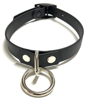 Abschließbares Halsband mit Ring, schwarzes BDSM Halsband, mit großem Ring, Pet play, SM Choker Collar Sklavenhalsband (46-52 cm)