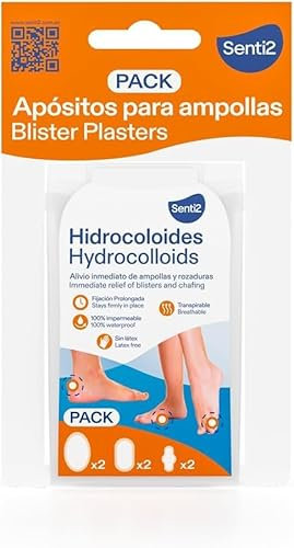 Senti2 Apósitos Hidrocoloides para ampollas - PACK 6 uds, cuidado de pies, alivio del dolor, cura rápidamente - Paquete de 2