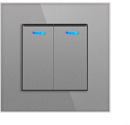 Puupaa Interrupteur mural double commande tactile, panneau en verre trempé avec rétroéclairage LED, interrupteur de commande mural dissimulé de type 82 (gris)