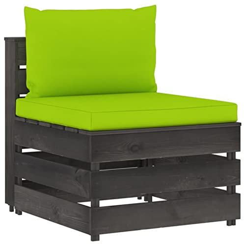 ShGaxin Modulares Mittelsofa mit Kissen, Lounge Sofa Outdoor, Garten Loungemöbel, Gartensofa, Loungesofa, Gartenlounge, Outdoor Möbel Sofa, Grau Imprägniertes Holz