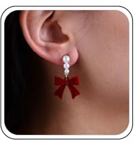 Cybche Vintage Rote Fliege Ohrringe Samt Schleife Perle Ohrstecker Ohrringe Rote Schleife Baumeln Ohrringes Braut Bogen Ohrringes Bogen Samt Bänder Ohrring Hochzeit Perle Ohrring Schmuck Für Frauen