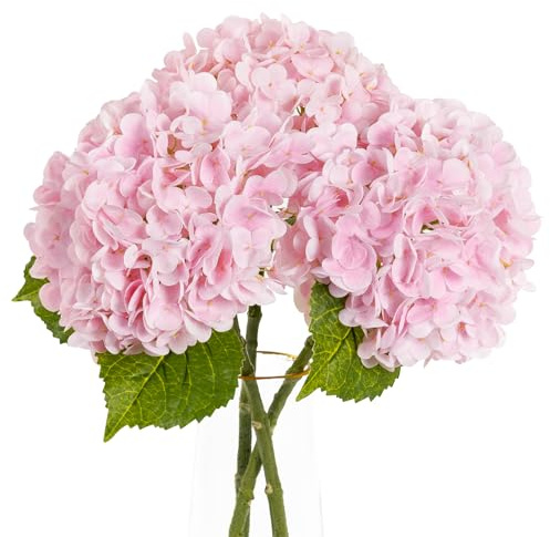 BonBloom's 3 fiori di ortensia rosa, 53,3 cm, fiori artificiali di ortensia realistica al tatto, in lattice, fiori finti per casa, feste all'aperto, composizioni floreali, decorazione da tavolo per