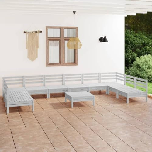 KTHLBRH 11-TLG. Garten-Lounge-Set Weiß Massivholz Kiefer Terrassenmöbel-Sets Gartenmöbel-Sets Balkonmöbel-Sets Outdoor-Möbel-Sets für Terrasse, Garten, Balkon