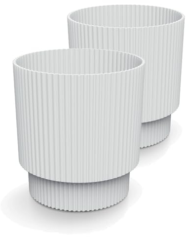 Tymar Blumentopf, Übertopf, 2er-Pack, Runde Form (DBMIN Weiß, ø 20 cm)