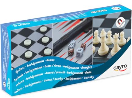 Cayro - Ajedrez - Damas - Backgammon Magnético - Juego 3 en 1 Portátil y Compacto - Juego de Mesa Clásico para Jugar en Familia - A Partir de 7 Años
