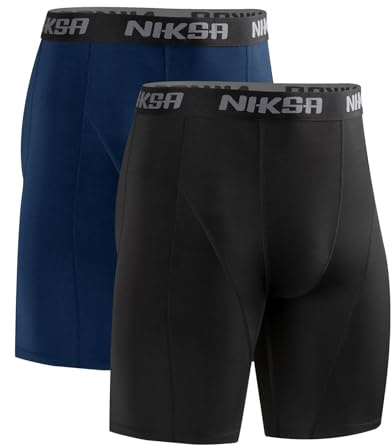 Niksa Lot de 1 ou 2 shorts de compression pour homme - Sous-vêtements fonctionnels - Sous-vêtement de sport - Couche de base - Respirant et à séchage rapide, Lot de 2 : noir, bleu marine, XXL