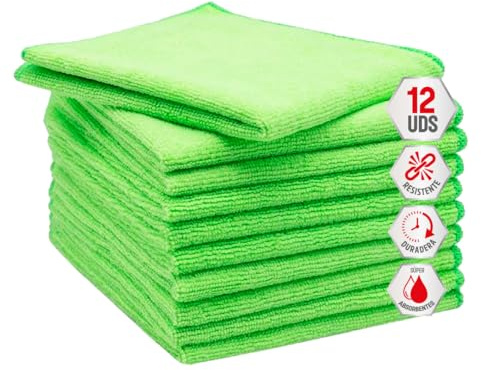 Clim Profesional 12 Bayetas de Microfibra Verdes XL 35x40 cm Súper Absorbentes. Pack 12 paños Multiusos