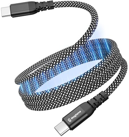 Magtame magnetisk USB C-kabel, elastisk lindad C-till-C-laddningskabel 60 W (3A), 1 m/3,3 fot infällbar USBC-kabel, flätad nylontyp C snabbladdningskabel kompatibel med i-Phone 16, för Samsung