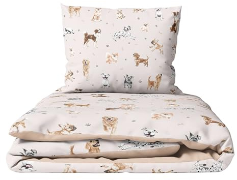 2-teiliges Baby-Bettwäsche-Set für Kinderbett und Kinderwagen, 80 x 70 cm, für Babybett oder Kinderwagen (Hunde) (12 Monate+)