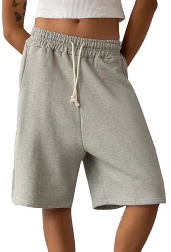 SANSIWU Women's Bermuda Shorts Casual Drawstring Elastic Waist Knee Length Yoga Long Pants Jersey Short Casual Loose Running Shorts
