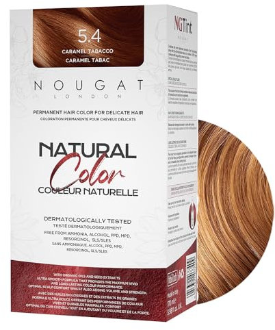 NOUGAT London Caramel Tabacco Natural Permanent Hair Dye Kit,Dermatologically Tested, Ammonia & Alcohol Free, 100% Grey Coverage, Hair Mask & Essence included, Long Lasting