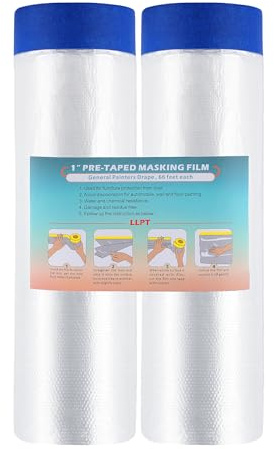 LLPT Abdeckfolie Klebeband mit Folie 2 Rollen 140cm(ungefaltet) x 20m Blau | Transparent Abdeckfolie, Selbstklebende Malerfolie Malerband Zum Schutz von Autos Wänden