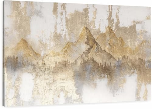 HUBDECO Leinwand Bilder Wohnzimmer - Bilder, Poster, Kunstdrucke - Leinwandbild - Bild auf Leinwand - Tolle Zimmerdekoration - Schlafzimmer Bilder - 120x80cm - Abstrakte Berge auf Beton
