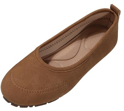Xbemkste Bailarinas para mujer, punta cuadrada, zapatilla plana, suela suave, ligera, talla grande, zapatos para mujer, marrón, 41 EU