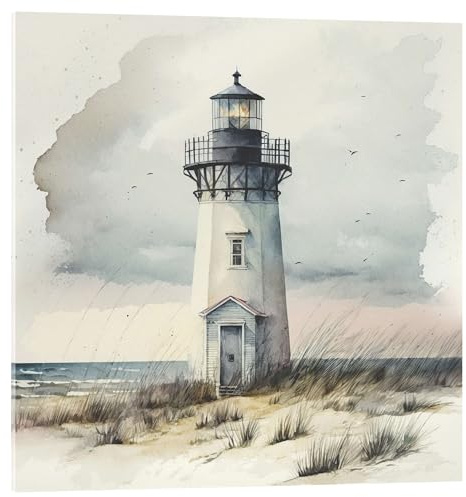 Posterlounge Leuchtturm Acrylglasbild | 30 x 30 cm von Willow Studio Beige Wandbilder Wanddeko