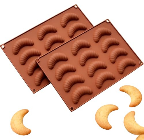 MURISE Vanillekipferl Backform 2 Stück, Vanillekipferl Form Silikon, Vanillekipferl Backblech Kipferl Backform Kipferlblech für Schokolade Eiswürfel Pralinen (Braun)