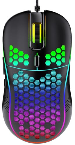 GADIRIA D-110 - Ratón Gaming con Cable USB, dpi Ajustables hasta 7200, Gaming Mouse Óptico, Ergonómico, Led con 6 Botones e Iluminación RGB para PC, Portátil, Ordenador - Raton Gamer. (Negro)
