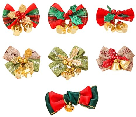 Rainway 7 piezas de Navidad con campana, lazos decorativos hechos a mano, lazos decorativos de satén para regalo, decoración de árbol de Navidad y proyectos de artesanía navideña