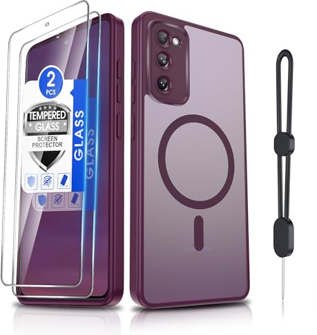Dizn for Samsung Galaxy S20 FE 5G Phone Case: Samsung S 20 FE 5G Case[Mag-Safe Fit] with 2pc Tempered Film, Matte Translucent Soft-Touch Skin & Full Body Protection for Cell Phone S20FE,Wine Red