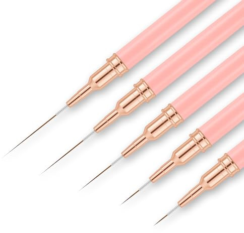 AYBUY Lot de 5 Pinceaux pour Nail Art, Pinceaux Liner de Détail | Pinceau Nail Art Ongles, Pour Gel, Les Lignes Longues, Détails Fins, French Manucure, Salon, Usage Domestique (Rose)