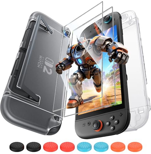 FYOUNG Dockable Coque de Protection 3 en 1 pour Nintendo Switch 2 | Coque en PC Rigide pour Switch 2, Protection Ecran Kit d'accessoires incluant Protecteur d'écran et 8 de poignées Joystick
