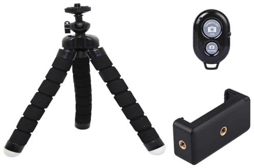 Treppiede per cellulare – Supporto per fotocamera in alluminio, portatile | scatto remoto senza fili professionale con gambe estensibili | Base flessibile per tutti i dispositivi intelligenti, ABS +