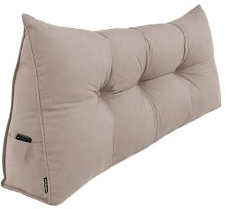 POKAR Rückenkissen 140x50x20 cm | Lesekissen für Bett und Sofa | Großes Keilkissen als Sofakissen für Rückenlehne | Wandkissen mit praktischen Seitentaschen | Oeko Tex 100 Zertifiziert | Beige