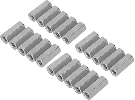 20 écrous de raccord hexagonaux M6x1 L25 mm, connecteur à tige filetée en acier inoxydable pour boulons, goujons et vis, écrous de raccord hexagonaux à filetage précis pour