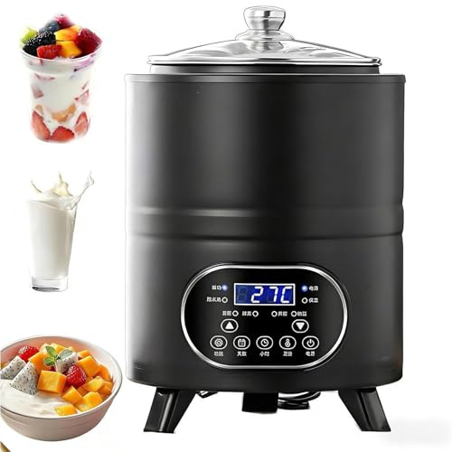 Yogurtera Grande 8L/12L, Fermentador De Yogur Eléctrico Con Control Preciso De Temperatura Y Tiempo, Calentamiento 360° Uniforme, Bandeja Extraíble Y Pantalla LCD, Para Hacer Yogur Griego(Black,8L)