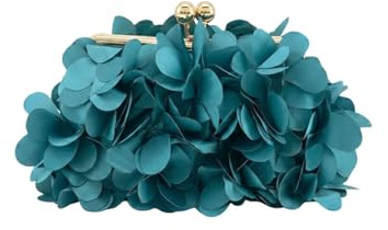 MODELISA - Bolso de Fiesta de Mano Tipo Clutch para Mujer con Flores con Cadena de Hombro para Ocasiones Especiales (Verde Azulado)