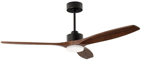 FORLIGHT - Ventilatore Stem Evo Ø 1320 mm in acciaio, vetro nero, pale in legno scuro, sabbiato
