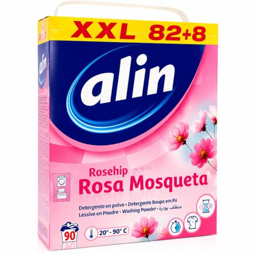 ALIN Rosa Mosqueta Washing Powder 5.13kg, 90 Washes, Spanish Laundry Detergent Powder, Rosehip Fragrance, For White & Coloured Clothes, Effective From 20°C to 90°C