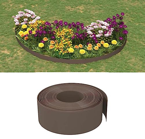 LoogCape gräskanter 4 stycken brun 10 m x 20 cm polyeten flexibel rabattkant, väderbeständig för trädgård, gräsmatta, avgränsning, rotspärr