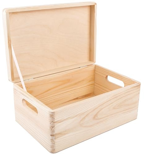 Creative Deco Holzkiste mit Deckel | 30 x 20 x 14 cm (+/-1cm) | Erinnerungsbox Baby Groß Holzbox mit Deckel Unlackiert Kasten mit Griffen | Für Dokumente, Spielzeuge, Weihnachten | ROH UNGESCHLIFFEN