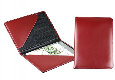 DELMON VARONE - Personalisierbare Urkundenmappe DIN A4 aus Cambridge Top Grain Leder rot, Dokumentenmappe mit 2 Einsteckfächer, Hardcover & Moiré Innenfutter für Dokumente, Zeugnisse & Urkunden