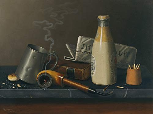 WONDERFULITEMS Materials for a Leisure Hour Smoking Pipe Book Newspaper Drink 1879 Painting by William Harnett 16 X 24 Image Size repro Canvas Rolled up. We Have Other Sizes.