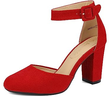 DREAM PAIRS Women's High Heel Chunky Pumps Shoes | Ankle Strap Closed Round Toe Chunky Heels Wedding Pumps Shoes for Women