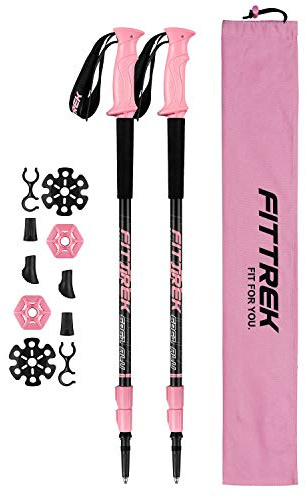 FitTrek Wanderstöcke Trekkingstöcke - Walking Stöcke Teleskop - Nordic Walking Stock Verstellbar Leicht für Damen, Herren und Kinder mit Gummipuffer, Pads und Tasche