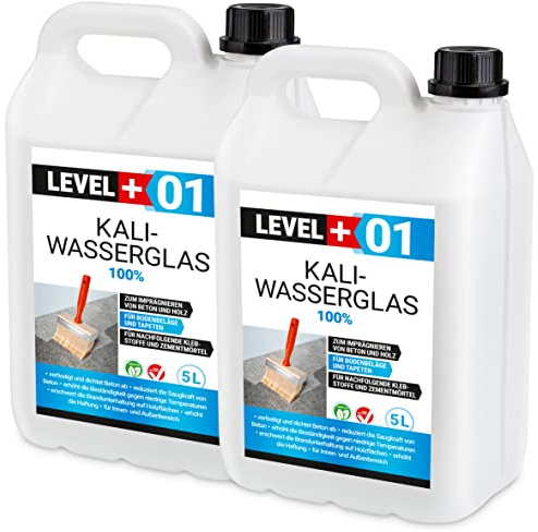 Level Plus 01 Kaliwasserglas 28-30 Unverdünnt 10 Liter Haftgrund Abdichtung | Holzimprägnierung Pur Wasserglas 100%, Beton Versiegelung Wetterfest