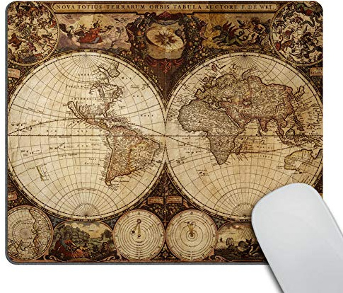 Wasach Mauspad mit Vintage-Weltkarte, Bild der Alten Karte im 1720er-Jahre-Stil, nostalgischer Stil, Kunst, historischer Atlas-Mauspad, Braun/Beige